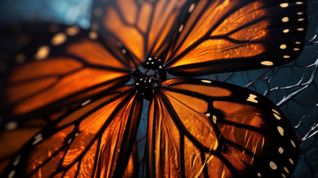 Close up of butterfly wings on a mirror background. Selective focus.の素材