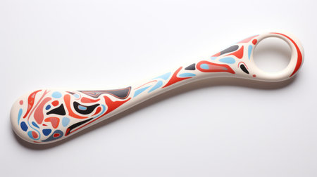 Ceramic spoon with colorful pattern on a white background, isolatedの素材
