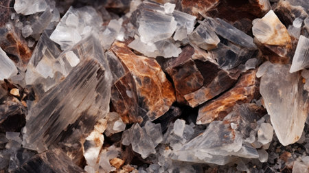 Close up of natural mineral rock texture background. Macro shot of quartz crystals.の素材