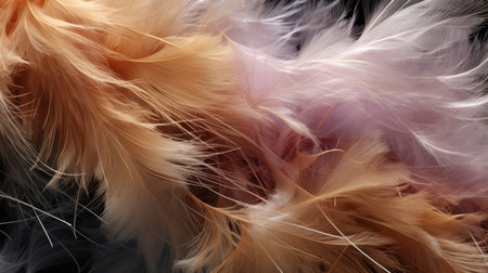 Beautiful abstract color white and brown feathers on black background and soft white feather texture on dark pattern and brown background, feather background, pink bannersの素材