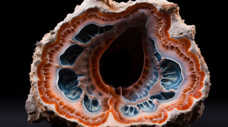 Chalcedony of agate on a black background. Macroの素材