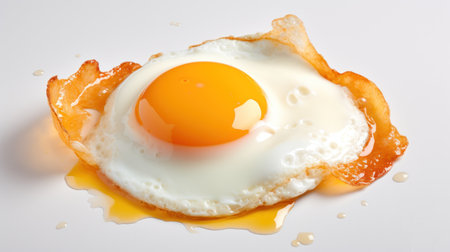 Fried egg with honey on a white background. Close up.の素材