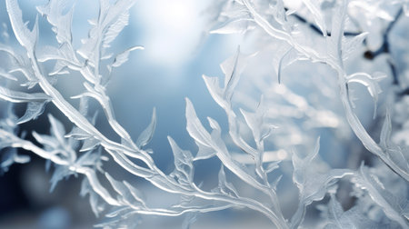Beautiful frosty natural pattern on the window glass. Winter backgroundの素材