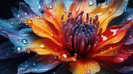 Dahlia flower close-up with water drops on petalsの素材