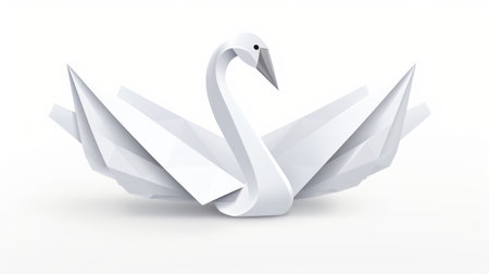 White swan origami on a white background. Vector illustration.の素材