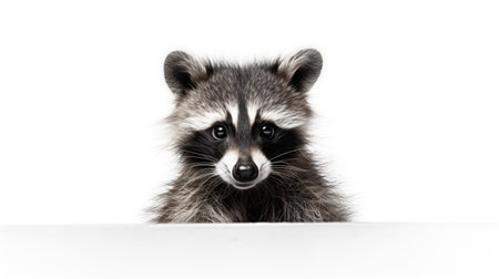 Cute raccoon isolated on white background. Studio shot. Side view.の素材