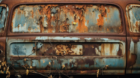 rusty old car with rust and peeling paint, vintage backgroundの素材