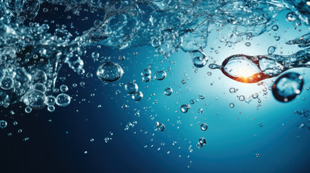 Underwater background with air bubbles, close up of water surface with air bubblesの素材
