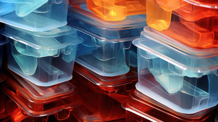 Plastic containers for food. Plastic containers for food. Close-up.の素材