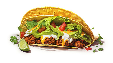 Tacos with meat and vegetables isolated on white background. Vector illustration.の素材