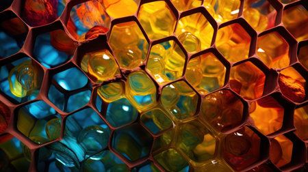 Colorful glass mosaic in the form of a hexagon. Abstract background.の素材