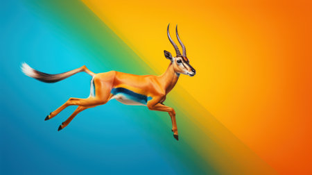 3d rendering of a gazelle jumping on a colorful backgroundの素材
