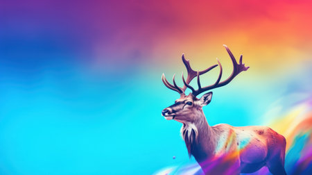 Deer on colorful background. Conceptual image of wild animal.の素材