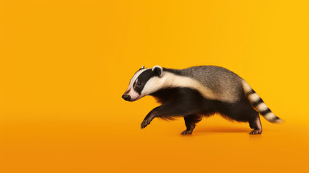 Badger on a yellow background. Studio photography of a badger.の素材