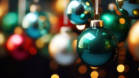 Colorful christmas ornaments on blurred background, closeupの素材
