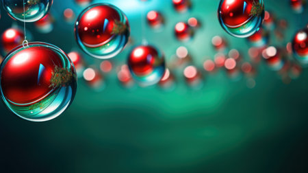Abstract christmas background with red balls and bokeh lights.の素材