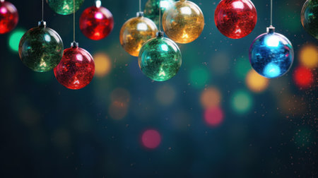 Colorful christmas balls on bokeh background. New Year conceptの素材