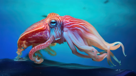 Squid in the deep blue water. Close-up view.の素材