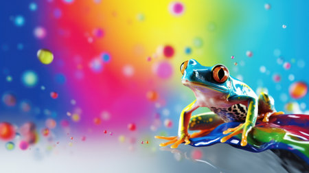 Frog on colorful background. 3d rendering. Computer digital drawing.の素材