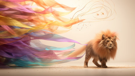 Cute fluffy cat with colorful ribbons. Fluffy pet.の素材