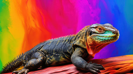 Iguana on colorful background. Close-up. Studio shot.の素材
