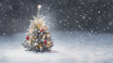 Christmas tree in the snow. Christmas and New Year concept. 3D Renderingの素材