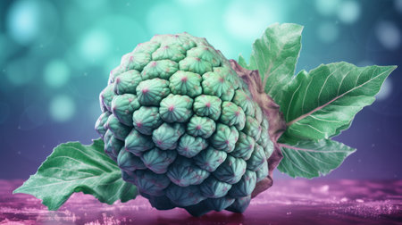 Custard apple on a green background. 3d illustration.の素材