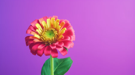 Zinnia flower on purple background with copy space for text.の素材