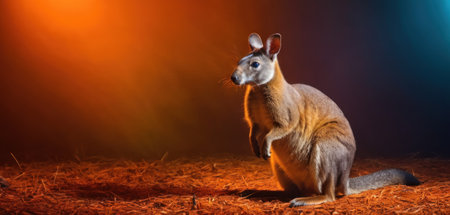 Red-necked Wallaby, Macropus rufogriseus, sitting on the ground.の素材