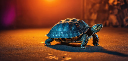 Tortoise on the sand at night. Close-up.の素材