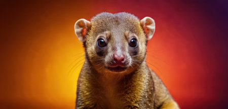 Close-up portrait of a cute little ferret on colorful backgroundの素材