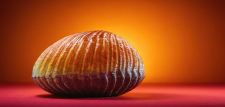 Decorated Easter egg on a red background with copy space.の素材