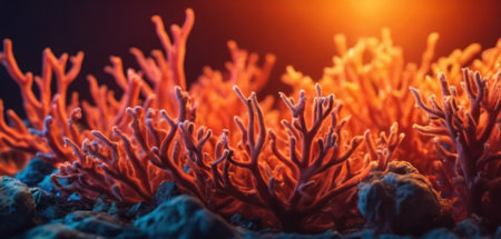Beautiful red coral in the sea at sunset. Underwater world.の素材