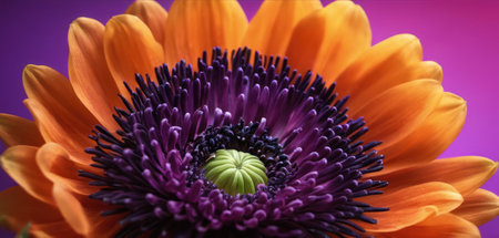 Close up of an orange and purple chrysanthemum flowerの素材