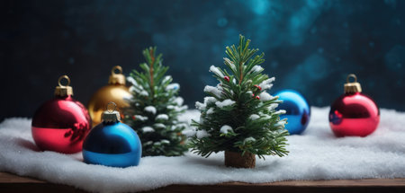 Christmas background. Festive decoration on bokeh background. New Year concept. Selective focus.の素材