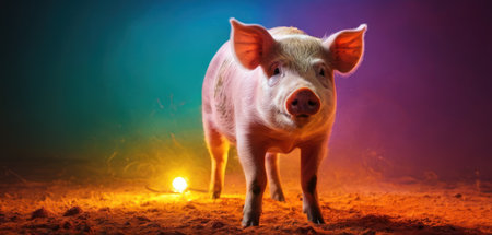 Beautiful pig on the farm at night. The concept of the breeding of pigs.の素材