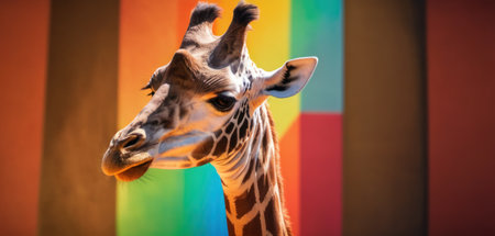 Portrait of a giraffe on a multicolored background.の素材