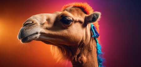 Portrait of a camel in the studio on a colored background.の素材