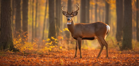 Whitetail Deer Buck in Autumn Fall Forest, England, UKの素材