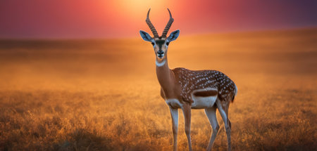Pronghorn Antelope at sunset in Serengeti National Park, Tanzaniaの素材