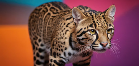 Portrait of a leopard on a colored background. Close-up.の素材
