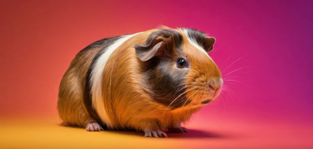 Guinea pig on a pink-red background. Studio photography.の素材
