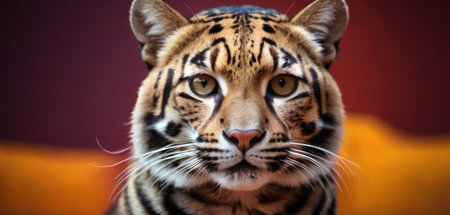 Portrait of a tiger on a red background. Close-up.の素材