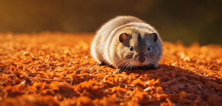 Hamster on the autumn leaves. Close-up of a rodent.の素材