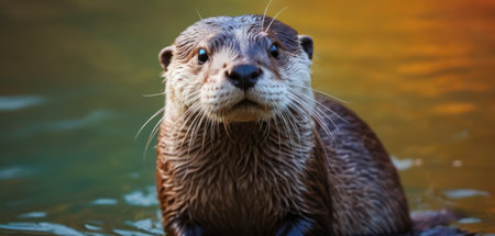 Close up portrait of a wet Asian small-clawed otterの素材