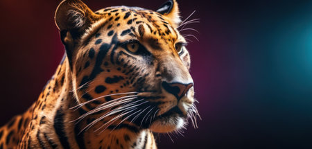 Portrait of a leopard on a dark background. Close-up.の素材