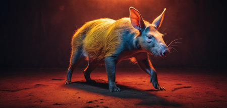 Red-bellied pig in a dark room. Studio shooting.の素材