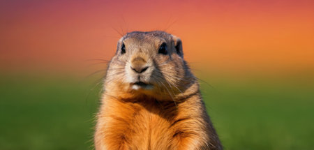 Portrait of a prairie dog on a meadow at sunsetの素材
