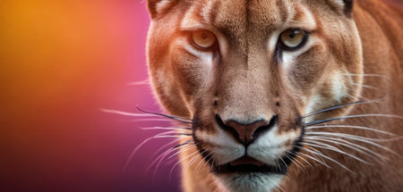 Portrait of a lioness on a colorful background, close-upの素材