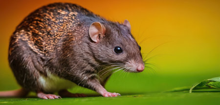 portrait of a brown rat on a green background close-upの素材